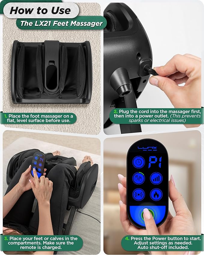 Lunix LX21 Shiatsu Foot and Calf Massager with Heat & Remote – Pain Relief for Plantar Fasciitis, Neuropathy, and Circulation, Ankle & Foot Massager, Black