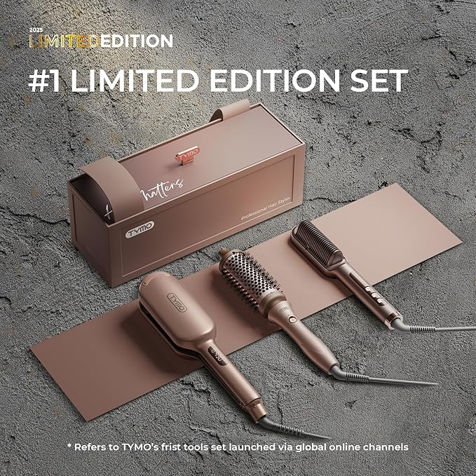 TYMO 2025 Limited Edition Styling Set - Include TYMO ROVY Hair Crimper Wave Curling Iron & Ring Plus Straightener Brush & STYLUX Thermal Brush, 3 in 1 Ionic Hair Curler Tool Set for Women