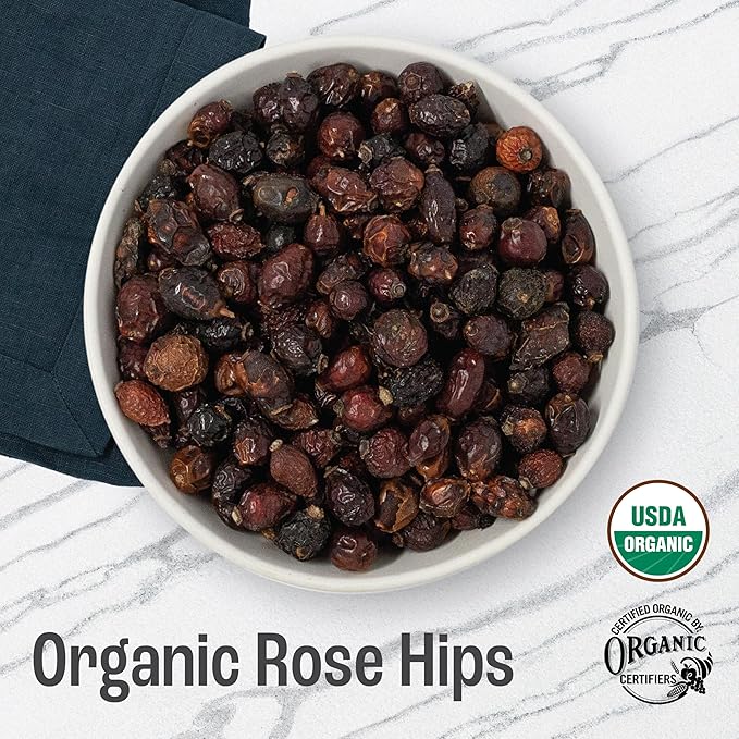 J MAC BOTANICALS Organic Rose Hips (8 oz Bag) Whole, natural organic dried rose hips for herbal tea, rosehips dried organic, rosehip tea, packaged in the USA