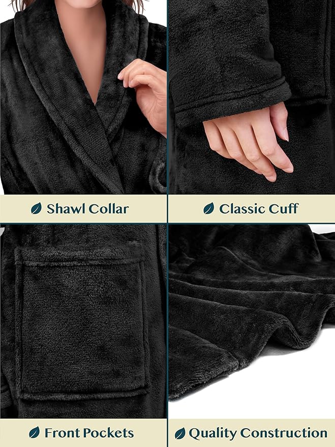 PAVILIA Womens Robe Fleece Plush Soft, Fluffy Fuzzy Cozy Warm Lightweight Bathrobe, Shower Spa House Long Robe for Women