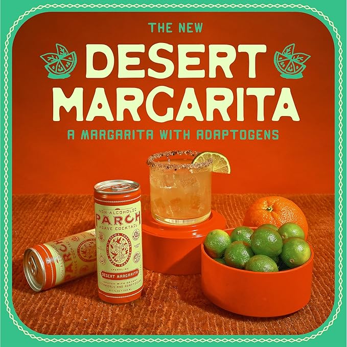PARCH Desert Margarita Agave Mocktail (8.4 oz 8 Pack) — 100% Vegan Canned Drinks made with Organic Agave, Herbal Adaptogens & Desert Botanicals