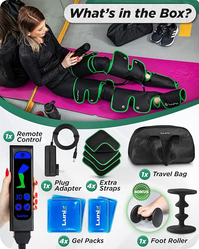 Lunix LX10 Full Leg Massager for Circulation, Compression Boots for Circulation, Leg Recovery Compression System, Pain Relief for Legs and Feet, Green