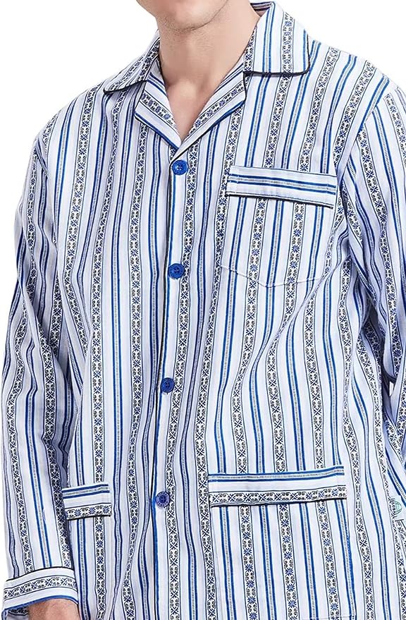 GLOBAL Men's Pajamas Sets 100% Cotton Flannel Sleepwear Long-Sleeve top & Bottom