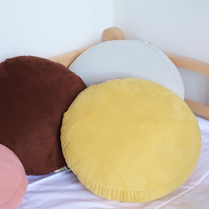 Round Throw Pillow 16x16 Down-like Polyester Filling Super Soft Cushion Ultra Fluffy Feather-like Touching Decor Circle Round Floor Pillow for Couch Bed, 1 Piece, Ginger Yellow