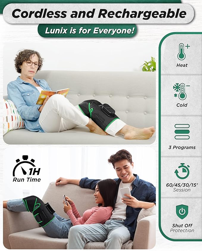 Lunix LX4 Knee Massager with Heat and Compression, Rechargeable Thigh, Calf, and Knee Wrap with Cold or Heat Therapy, Leg Brace and Heating Pad, Green