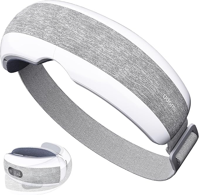 Eye Massager with Heating, Head Massager for Tired Eyes, Stream Your Favorite Music, Adjustable Head Strap, Gift for Women Men Mom Dad