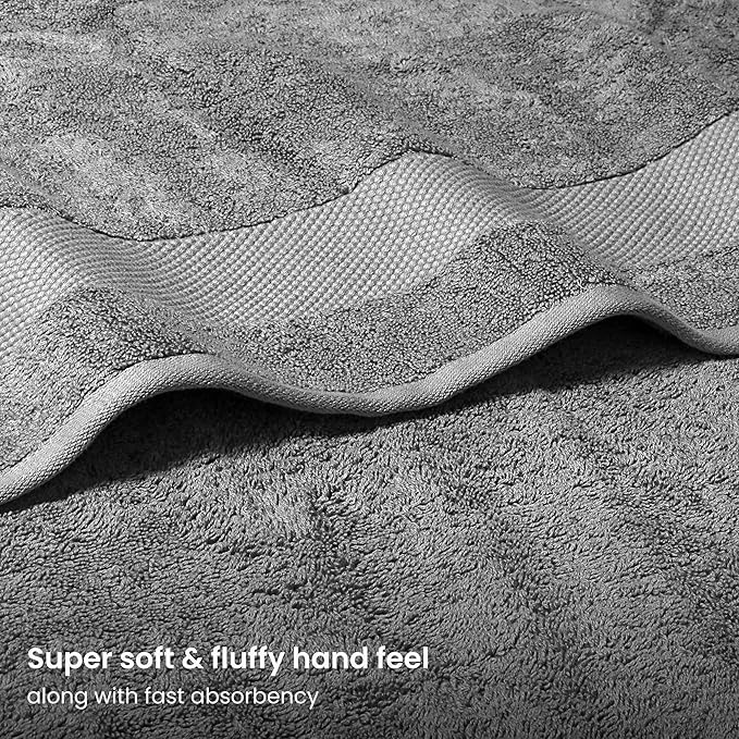 BIOWEAVES 100% Organic Cotton 700 GSM Plush 6-Piece Towel Set GOTS Certified, 2 Bath Towels, 2 Hand Towels & 2 Washcloths - Light Grey