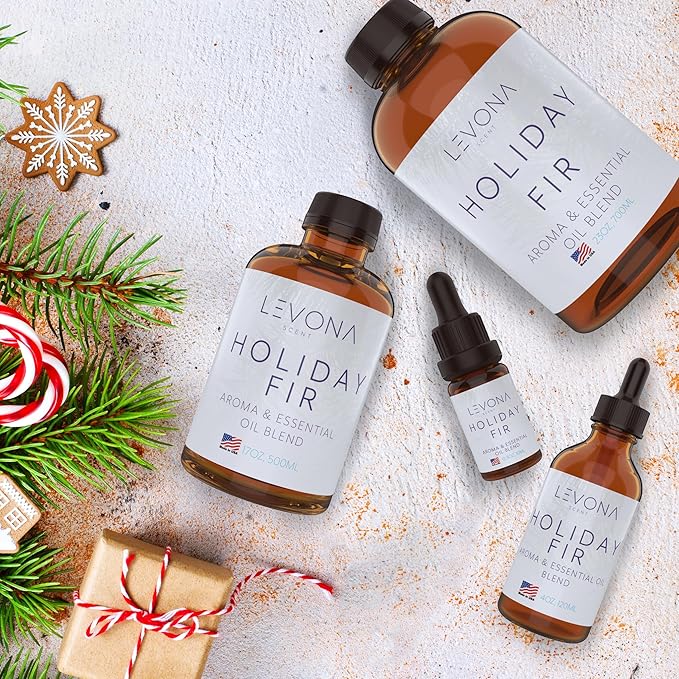 Levona Scent Essential Oil - Fresh Aroma for Home, Office, Hotel & Spa, Perfect in Humidifiers and Diffusers, Luxury Fragrance, with Sandalwood, Amber, Winter Fir Notes - 500ml/ 17 fl oz, Holiday Fir