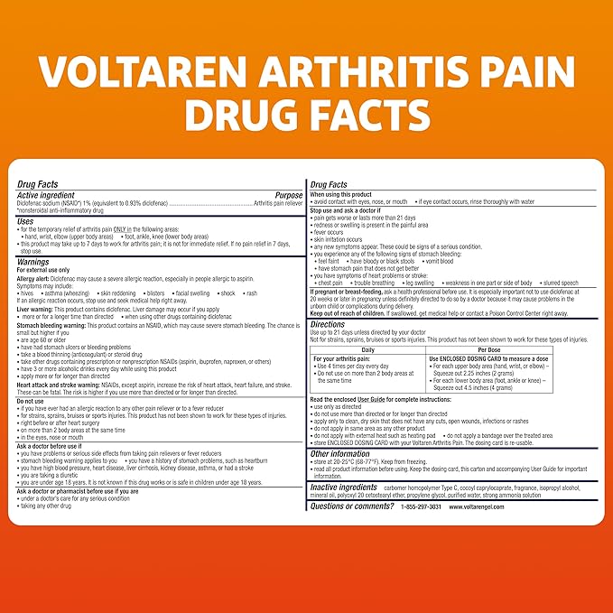 Voltaren Arthritis Pain Gel for Powerful Topical Arthritis Pain Relief with Diclofenac - NEW Easy Open Cap - 100 g Tube And 20 g Travel Size Tube