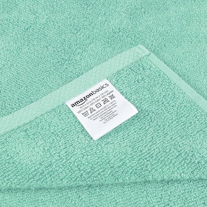 Amazon Basics 100% Cotton Quick-Dry Lightweight Moisture Absorbing Bath Towel, 2-Pack, Seafoam Green, 54" x 30"