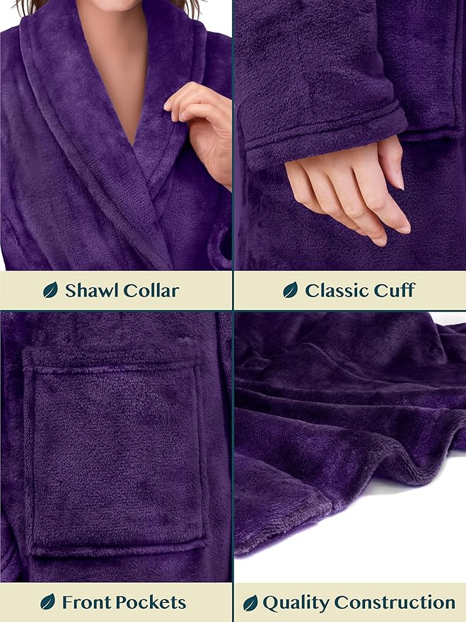 PAVILIA Womens Robe Fleece Plush Soft, Fluffy Fuzzy Cozy Warm Lightweight Bathrobe, Shower Spa House Long Robe for Women