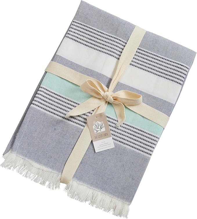 The Good Earth | 2 Pack Oversized Turkish Beach Towel Set Made of 100% Cotton | Luxury Turkish Beach Towels 35" x 78" | Turkish Beach Towels Oversized | Designed in USA | Safaga - Blue