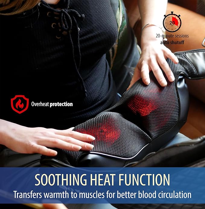 Zyllion Shiatsu Neck and Back Massager with Heat - Cordless Rechargeable 3D Electric Kneading Deep Tissue Massage for Muscle Pain Relief, Black, ZMA-28RB
