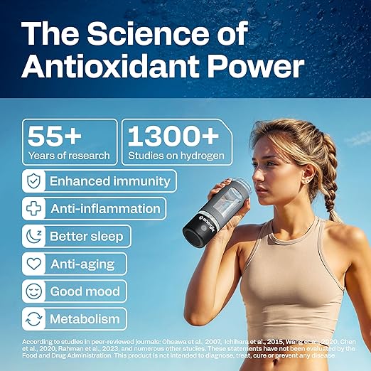 Hydrogen Water Bottle | Large 16.2 oz (480 ml) Hydrogen Water Bottle Generator 3000ppb | Hydrogenator Machine | SPE/PEM Hydrogenated Ionizer Generator (Black w/Gray)