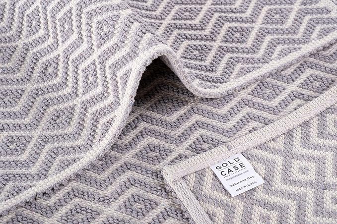 Bathroom Rugs 100% Cotton (Set of 2) – Absorbent Turkish Bath Mat Sets – Washable Rug for Floor & Tub – Non–Slip Bath Mats for Bathroom – Quick Dry Mat – 16x24 and 20x32 – Grey