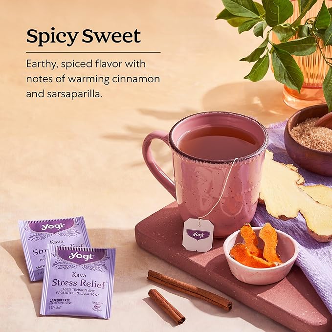 Yogi Tea - Kava Stress Relief (6 Pack) - Eases Tension and Promotes Relaxation - Caffeine Free - 96 Herbal Tea Bags