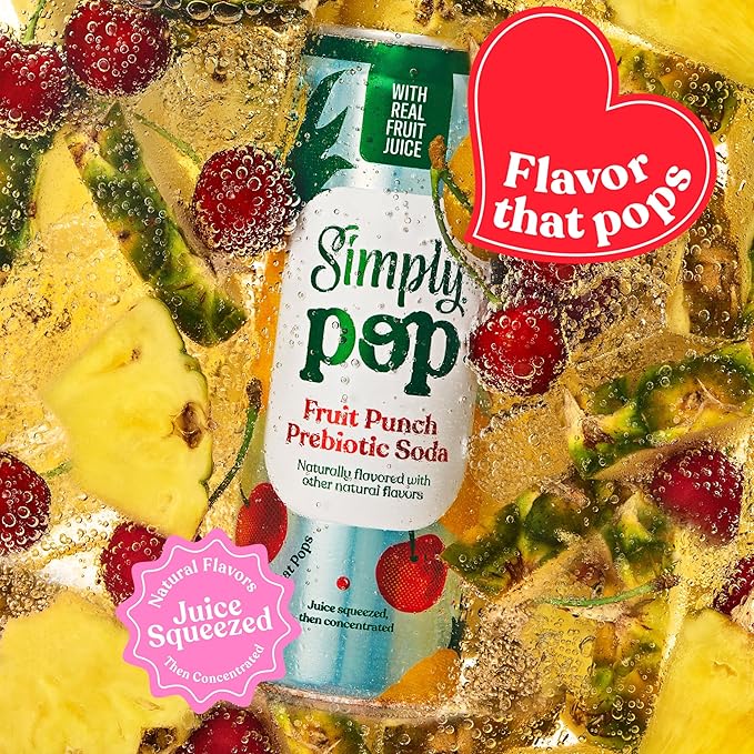 Simply POP Prebiotic Soda Fruit Punch Cans, 12 fl oz, 12 Pack