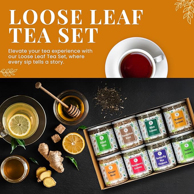 Loose Leaf Tea Set | Upto 450 Servings | Set of 8 teas for Wellness and Flavor Enthusiasts | Experience Blissful Infusion & Refreshing Aromatic Teas! | 100% Natural Ingredients | by Yogi's Giftยฎ