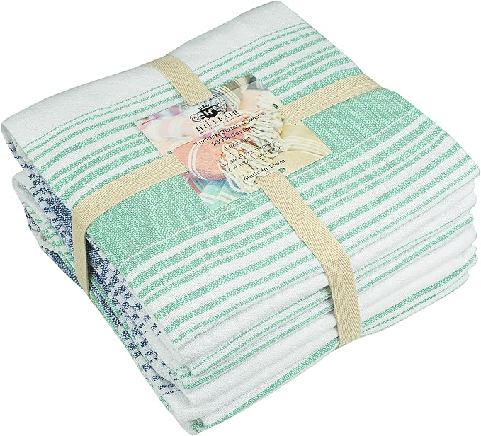 HILLFAIR Cotton Turkish Beach Towels, Quick Dry Lightweight Sand Free Peshtemal Towel for Bath Swim Yoga Spa Travel, Beach Accessories, Oversized Cotton Turkish Towels (39 x 72 inch- 4 Pack Mint Blue)