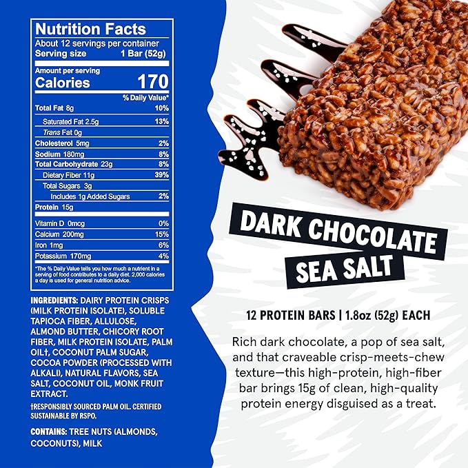 Wild Fox Protein Bars - Keto-Certified High Protein Snack with No Refined Sugar, Great Taste, 15g Protein, and No Seed Oils, Dark Chocolate Sea Salt