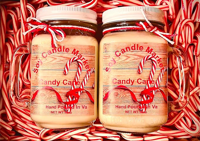 Soy Scented Candles | Handmade & Highly Aromatic Candles Burns Upto 85 Hours in Glass Jar - Perfect for Home Decor, Wedding, Birthday, Dinner (Candy Cane, 12 oz)