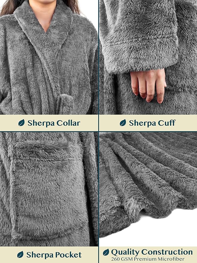 PAVILIA Premium Womens Plush Soft Robe Fluffy, Warm, Fleece Sherpa Shaggy Bathrobe