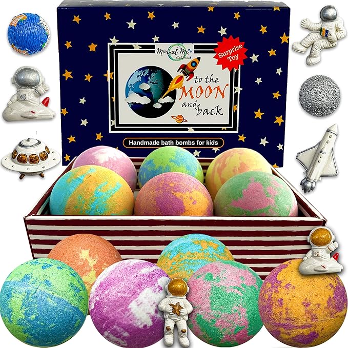 Galaxy Bath Bombs for Kids with Surprise Inside - Organic Bubble Bath Bombs with Educational Outer Space Planet Toys. Gentle, Natural & Kids Friendly - Birthday Gifts for Boys, Toddlers, Girls