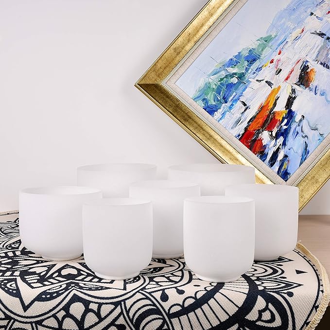 TOPFUND 6-10" 432Hz Chakra Set of 7 Crystal Singing Bowls with Heavy Duty Carrying Cases and Mallets