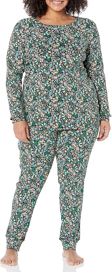 Amazon Essentials Womens Snug-Fit Cotton Sleepwear Pajama Set (Available in Plus Size)