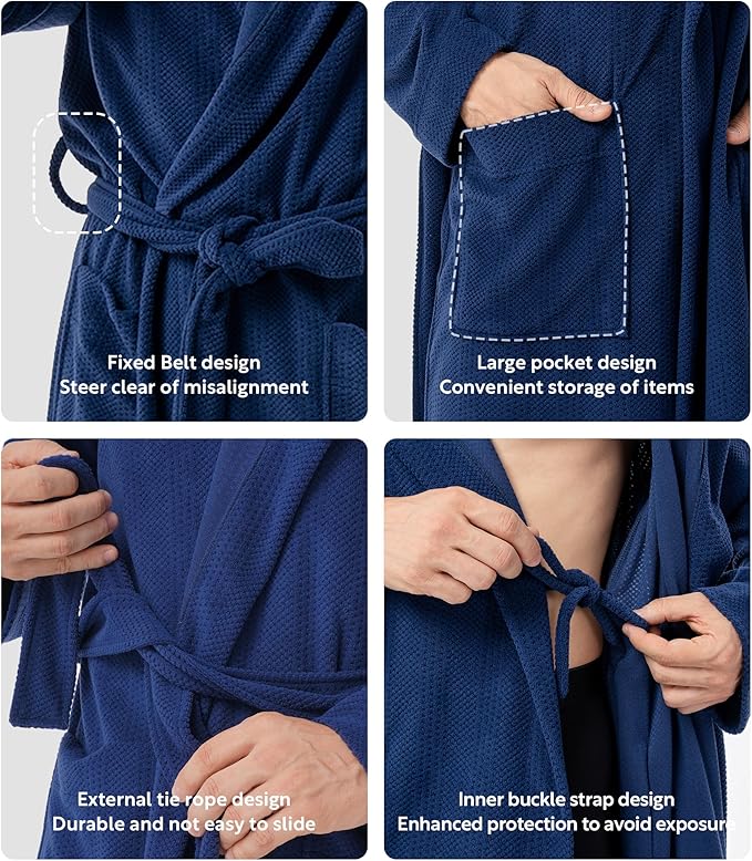 DAVID ARCHY Men's Robe Long Sleeve Lightweight Knit Bathrobe,Comfort Knee Length Hood Sleepwear