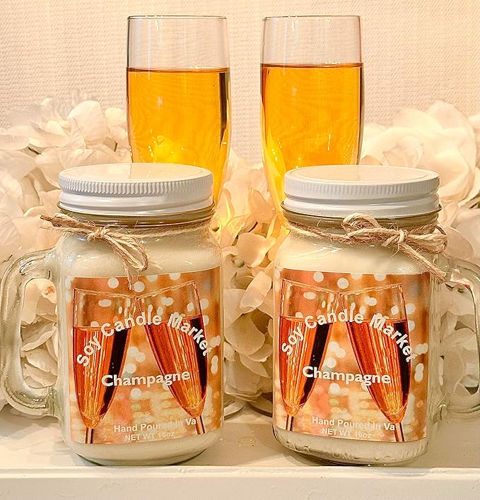 Soy Scented Candles | Handmade & Highly Aromatic Candles Burns Upto 85 Hours in Glass Jar - Perfect for Home Decor, Wedding, Birthday, Dinner (Champagne, 16 oz)