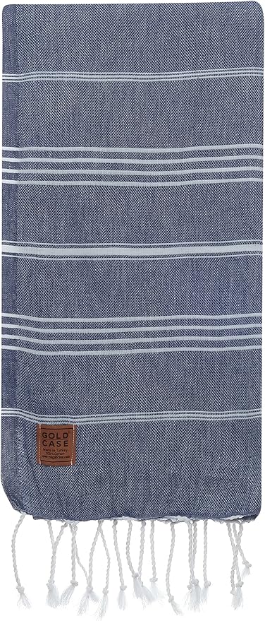 Gold CASE LYCIA Turkish Beach Towel Set of 6 – 100% Cotton Turkish Beach Towels Bulk 70 x 38'' – LYCIA Oversized, Quick Dry & Sand Free Beach Towel – Lightweight Towels Set in Navy Blue