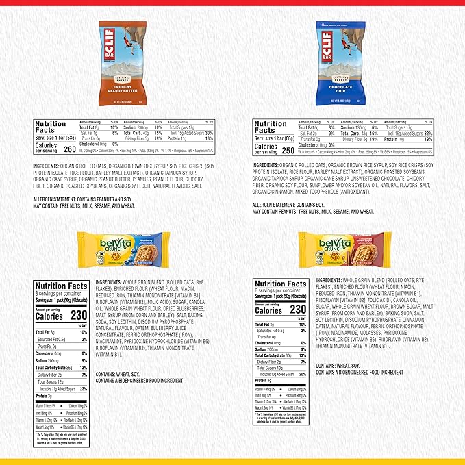 CLIF BAR Energy Bars and belVita Breakfast Biscuits Variety Pack, 4 Flavors, 30 Count