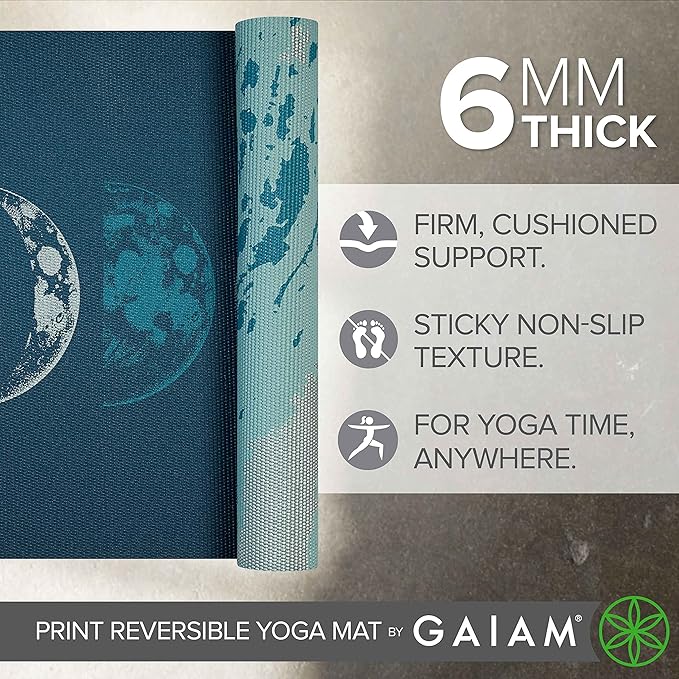 Gaiam Yoga Mat - Premium 6mm Print Reversible Extra Thick Non Slip Exercise & Fitness Mat for All Types of Yoga, Pilates & Floor Workouts (68" x 24" x 6mm Thick)