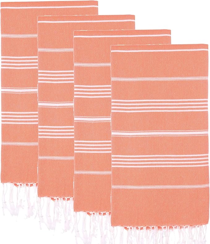 Turkish Beach Towels, Pack of 4 | Oversized, Quick Dry, Sand Free | 100% Cotton, Large 38x71 Towels for Beach, Pool, Travel | Ultra-Soft, Compact, and Absorbent | Orange