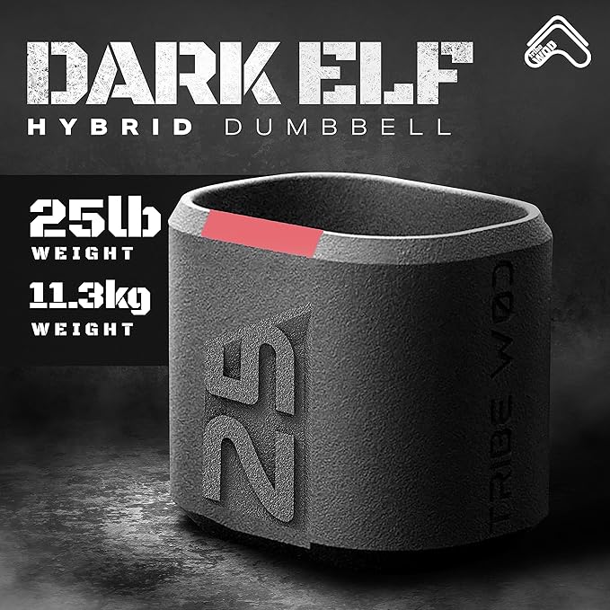 35lb Hybrid Dumbbell for Cross Training - Tribe WOD Dark Elf Weights - Ergonomic Stainless Steel Workout Equipment for Strength, Mobility and Cardio Fitness
