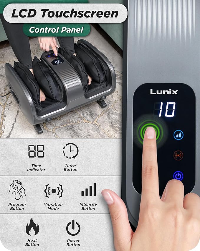 Lunix LX20 Foot Massager for Pain Relief and Circulation, Foot and Calf Shiatsu Massager for Plantar Fasciitis and Neuropathy with Heat, Ankle Therapy Device