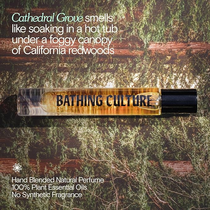 Bathing Culture, Organic Roll On Perfume Oil, Vegan Perfume Oils for Women, Long Lasting, Body Oils for Women, Natural, Clean, Vegan Personal Care, Cathedral Grove Scent, 0.3 fl oz, 9 ml