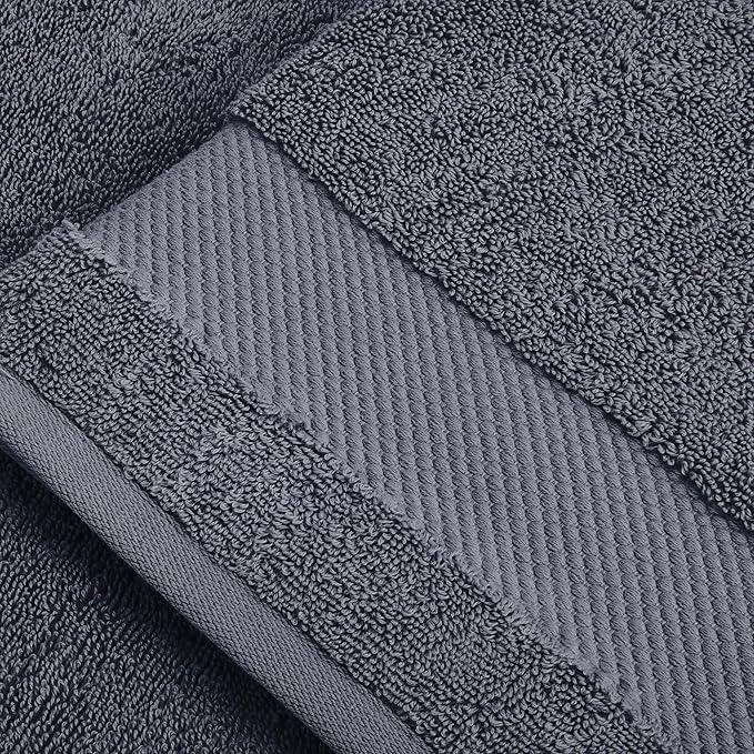 BIOWEAVES 100% Organic Cotton Bath Towel Set | 700 GSM Plush 7-Piece Premium Towel Set GOTS Certified, 2 Bath Towels, 2 Hand Towels & 2 Washcloths, 1 Bath Mat - Charcoal
