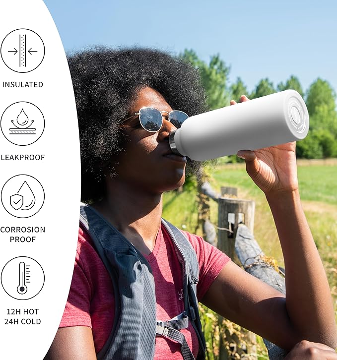 Bambaw Insulated Water Bottle 350ml, White Water Bottle, Stainless Steel Water Bottle, Leakproof Water Bottle, White Metal Water Bottle, 350ml Insulated Water Bottle – Polar White