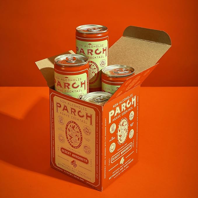 PARCH Desert Margarita Agave Mocktail (8.4 oz 8 Pack) — 100% Vegan Canned Drinks made with Organic Agave, Herbal Adaptogens & Desert Botanicals