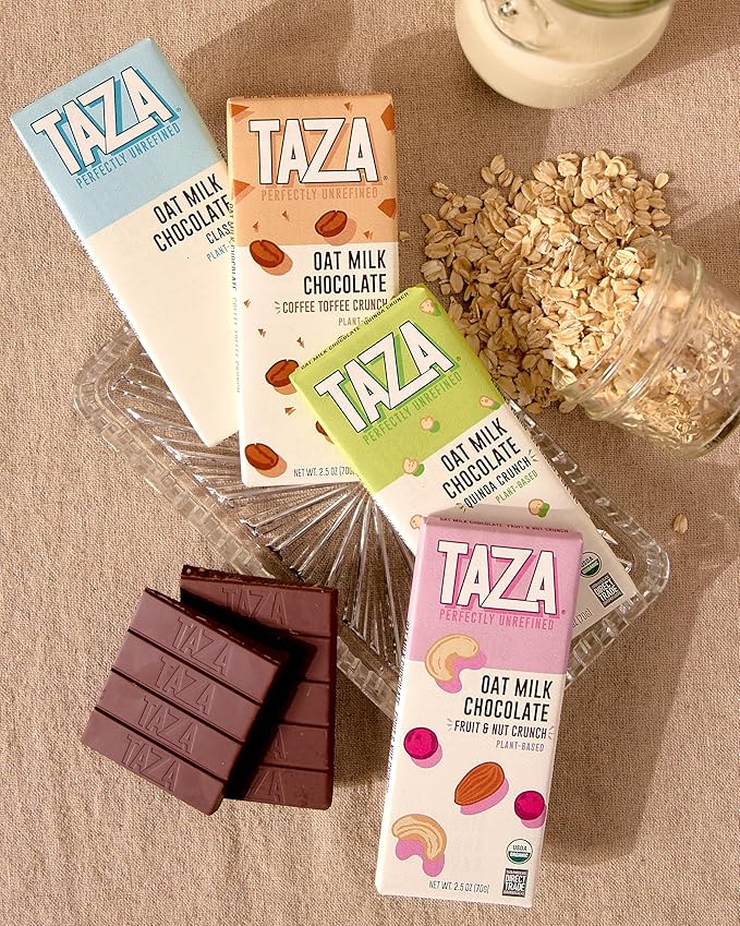 Taza Chocolate Organic Oat Milk Chocolate Bar, Classic, 2.5 Ounce (10 Count), Vegan