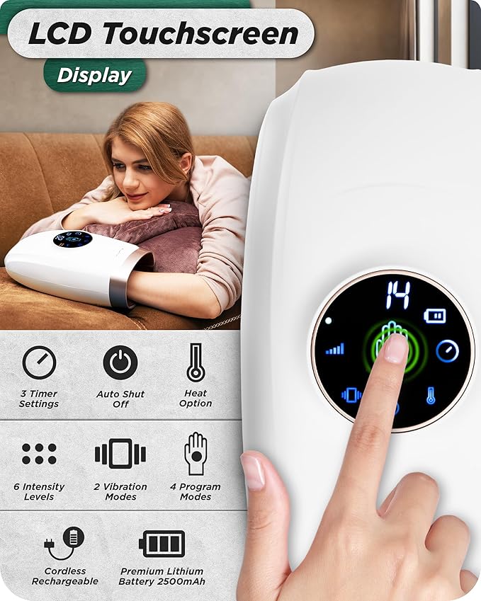 Lunix LX7 Electric Hand Massager with Heat and Compression, Pressure Point Therapy for Arthritis, Pain Relief and Carpal Tunnel, with Hand Warmer, White
