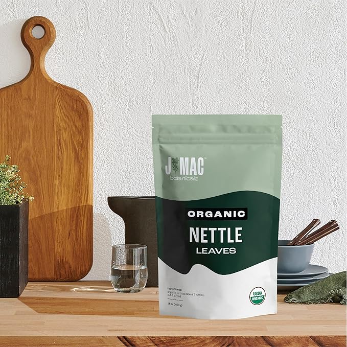 J MAC BOTANICALS Organic Nettle Leaf Herbal Tea - 16 oz (200+ Cups) Certified USDA Organic, Dried stinging nettle tea, 1 Pound Bulk Bag, Urtica dioica