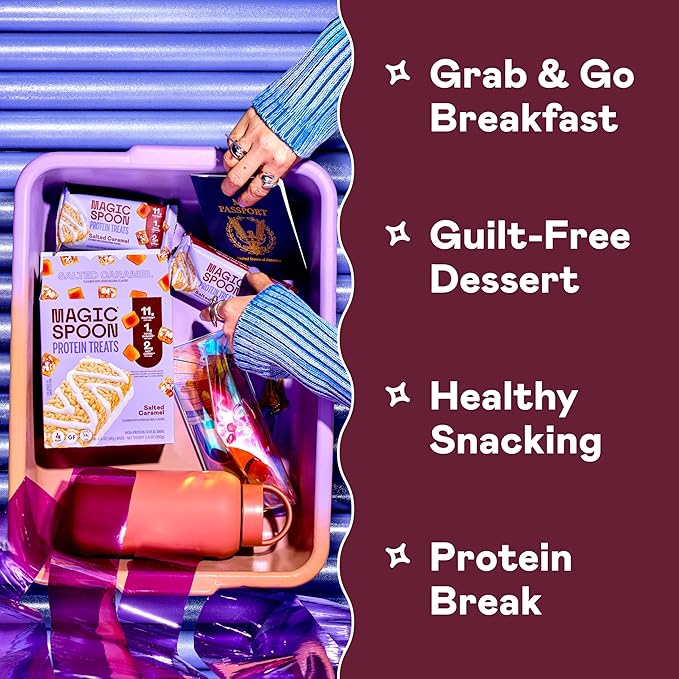 MAGIC SPOON Treats - High Protein Bars, Low Carb, Keto Friendly, 1g of Sugar, Crispy Treat Cereal Bar, On-The-Go Healthy Snack (8 Salted Caramel Bars, 8 Smores Bar)