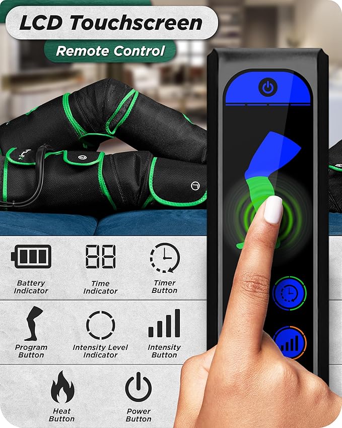 Lunix LX10 Full Leg Massager for Circulation, Compression Boots for Circulation, Leg Recovery Compression System, Pain Relief for Legs and Feet, Green