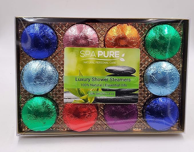Spa Pure Shower Bombs:Rejuvenating Steamers and Aromatherapy Tablets, Bomb, and Vaporizing Steamer Soothers Bath Melt For Women, Men, All Natural Organic Large Cosmetic Fizzies That Wow (12 Pack)