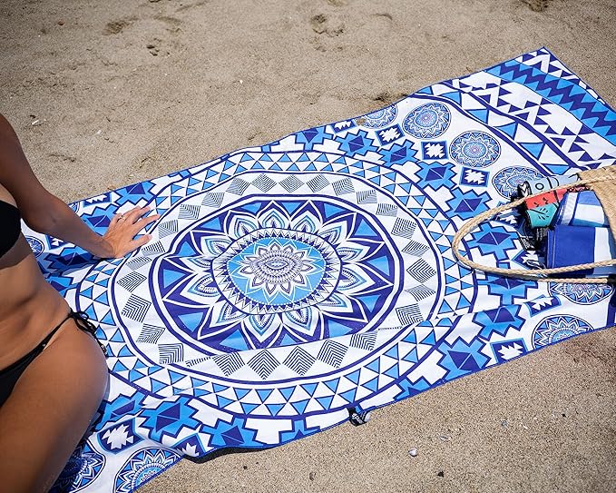 Elite Trend Microfiber Beach Towel for Adults with Bag - Extra Large 78x35 inch Lightweight Sand Free Quick Dry Towel for Travel, Swimming, Yoga, Camping (Blue Angel)