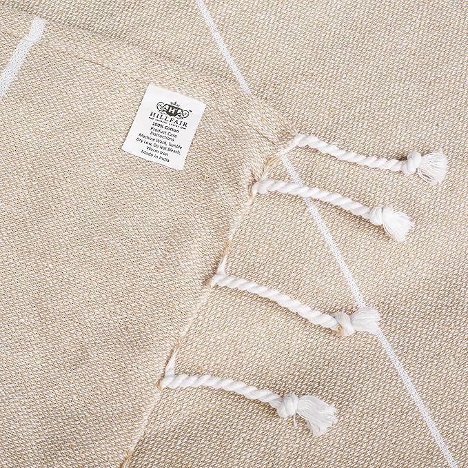 HILLFAIR Cotton Turkish Beach Towels, Quick Dry Lightweight Sand Free Peshtemal Towel for Bath Swim Yoga Spa Travel, Beach Accessories, Oversized Cotton Turkish Towels (39 x 72 inch- 4 Pack Beige)