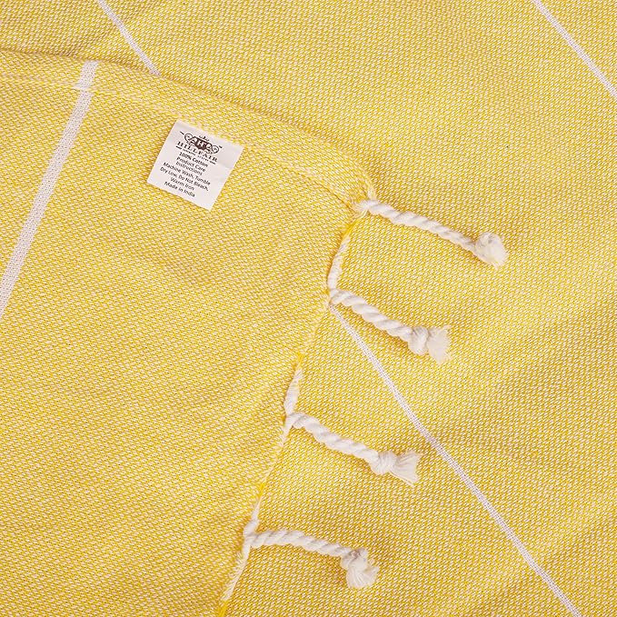 HILLFAIR Cotton Turkish Beach Towels, Quick Dry Lightweight Sand Free Peshtemal Towel for Bath Swim Yoga Spa Travel, Beach Accessories, Oversized Cotton Turkish Towels (39 x 72 inch- 4 Pack Yellow)